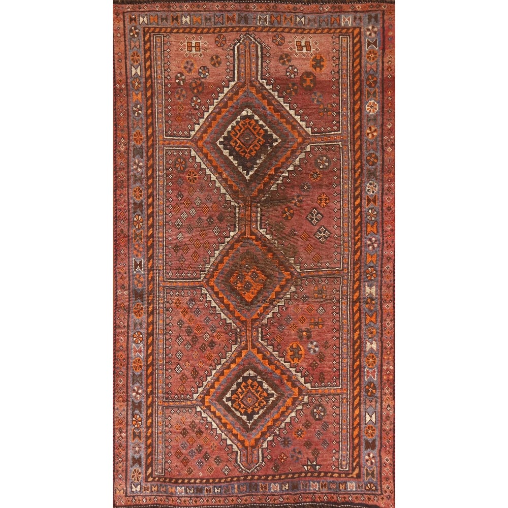 Pre-1900 Antique Qashqai Persian Rug Handmade Wool Carpet - 3'1"x 6'0"