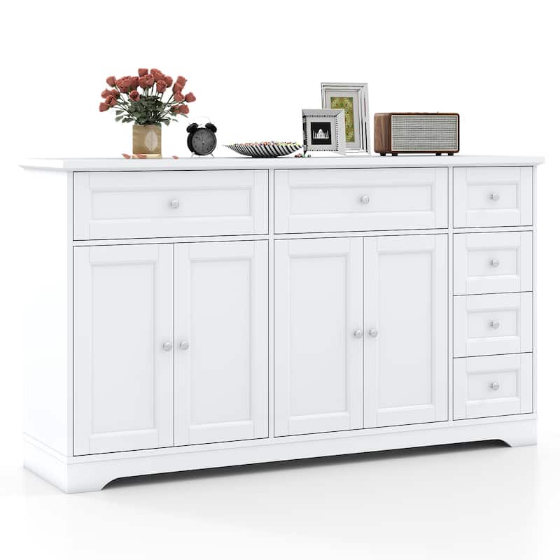 Gymax 59'' Large Storage Cabinet Buffet Sideboard w/ 4 Doors & 6 - White