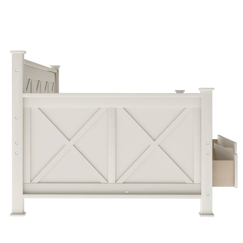 Twin Size Daybed with 2 Large Drawers, X-shaped Frame, Modern and Rustic Casual Style Daybed
