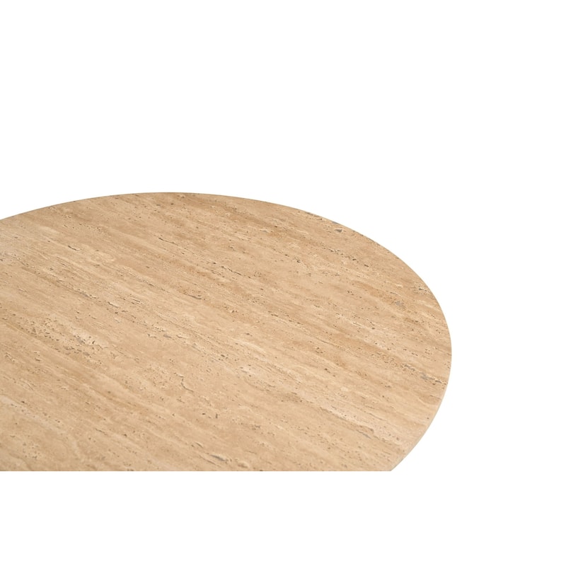 Modrest Nimbus Modern Travertine Marble & Wood Round End Table