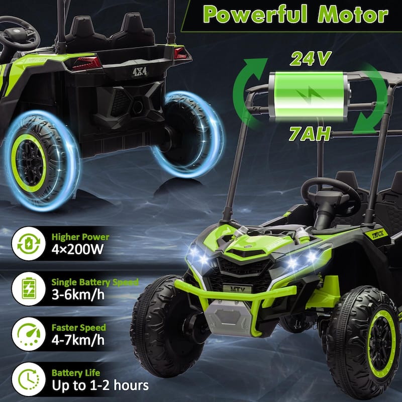 24V 2 Seater Kids Ride On Utv, 4WD Electric Truck with Sun Shade
