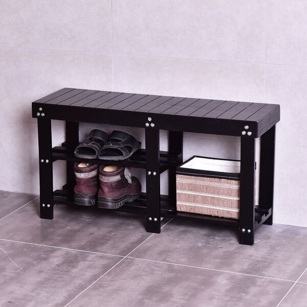 Costway Wooden Shoe Bench Boot Storage Shelf Organizer Seat