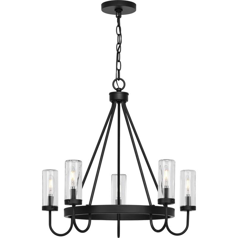 Swansea Collection Four-Light 24" Matte Black Transitional Round Outdoor Chandelier with Clear Glass Shades