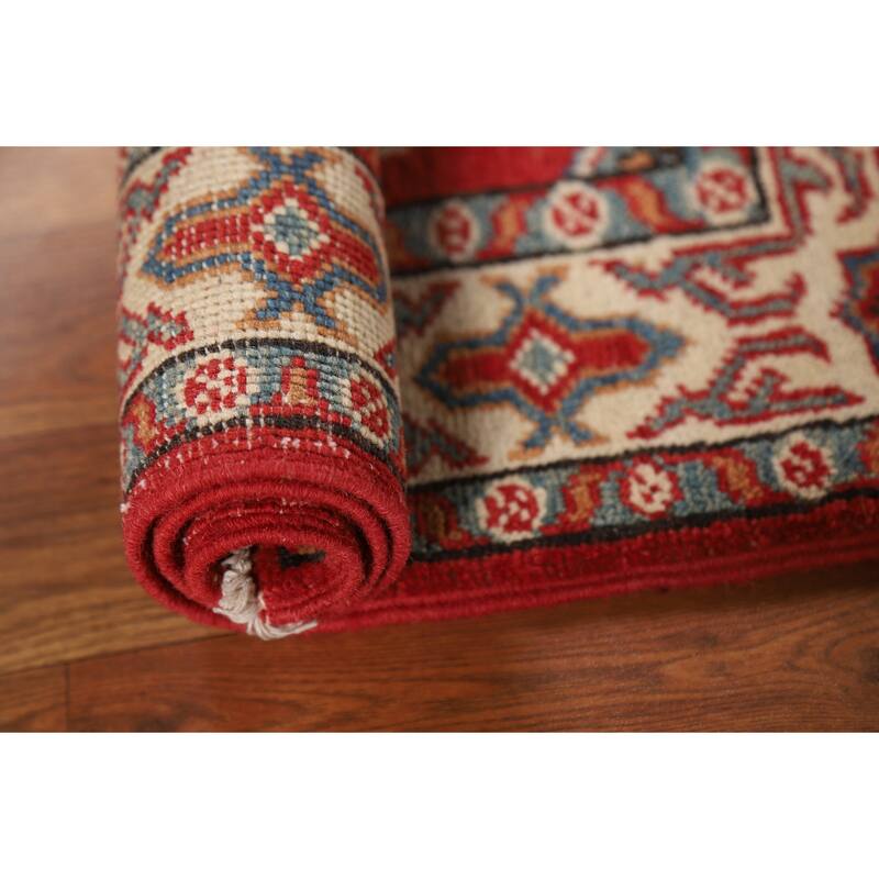 Geometric Kazak Oriental Rug Handmade Traditional Red Wool Carpet - 2'0" x 3'0"
