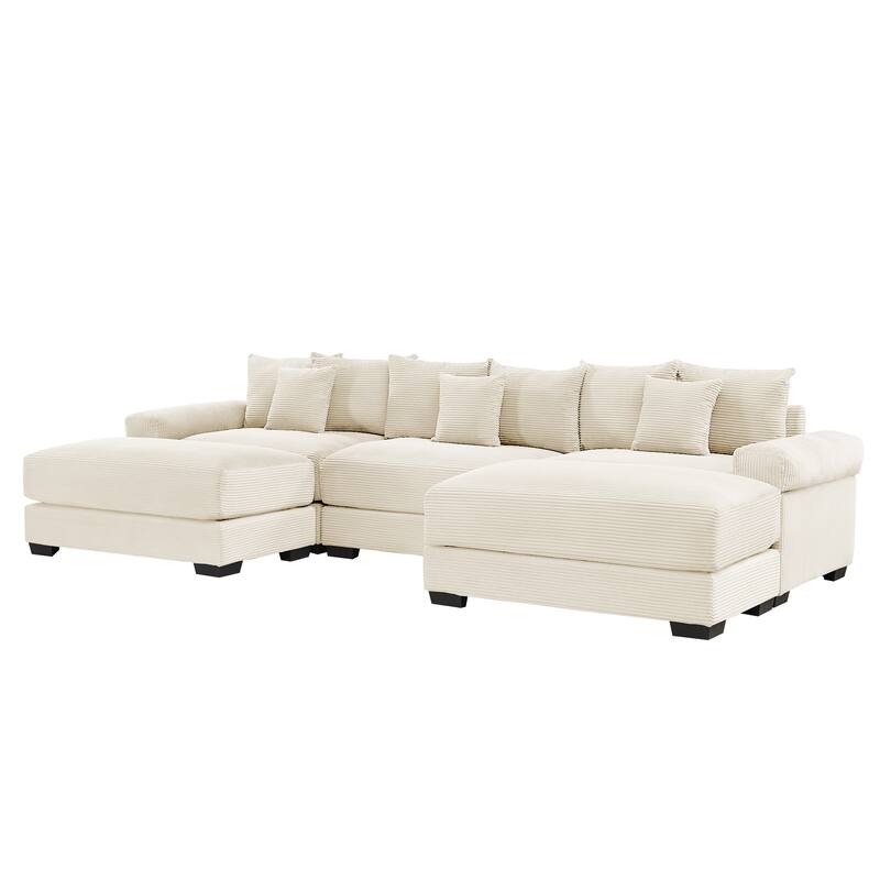GDFStudio - Corduroy U-Shaped 3-Seater 130" Cloud Modular Sectional Couch with 2 Ottomans