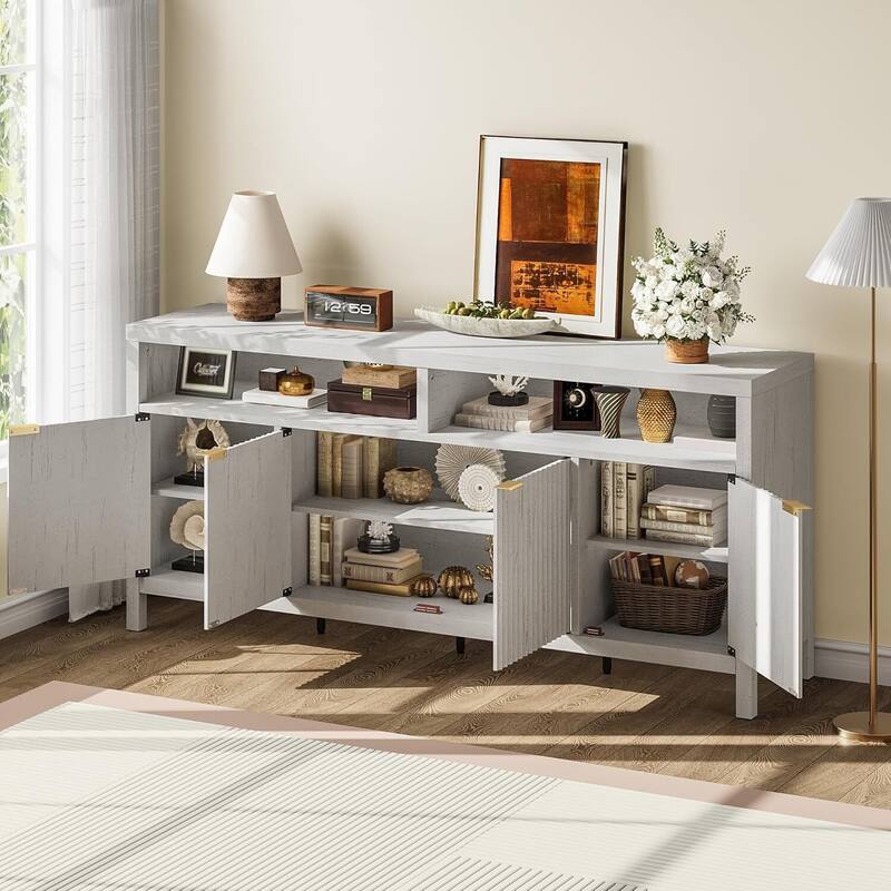 Modern Accent 65.8" Fluted Sideboard Cabinet, TV Stand for Living Room, Entryway - N/A