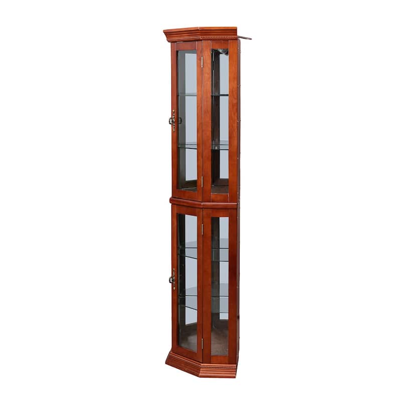 Corner Curio Cabinet with Lights, Adjustable Tempered Glass Shelves, Mirrored Back, Display CabinetE26 light bulb not included)