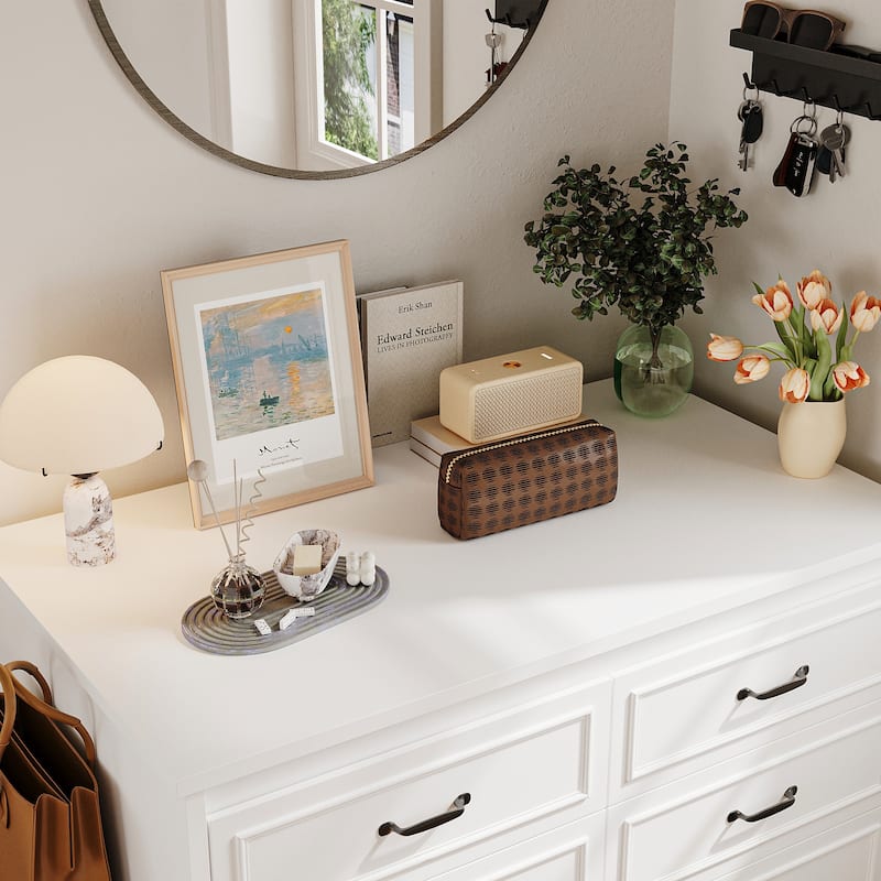 White Dresser with Seat and Storage 6 Drawer Closet Island Cabinet Bedroom Organization Bench