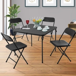 5 Piece Resin Card Table and Four Chairs Set Black On Sale