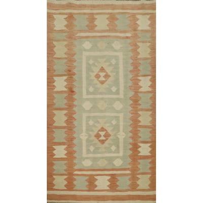 Hand Woven Oriental 100% Wool Carpet Southwestern Tribal Green Kilim Area Rug - 5' 3'' X 3' 0''