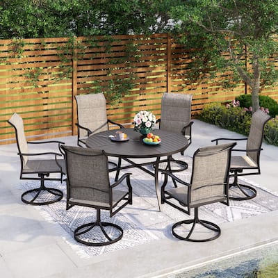 MAISON ARTS 5/7 Pieces Outdoor Patio Dining Set with Umbrella-hole RoundTable and Textilene Dining Chairs