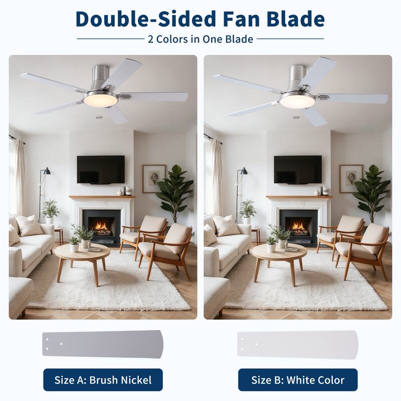 Sofucor 52 Inch Low Profile Flush Mount 5 Blades Ceiling Fan with Dimmable Light and Remote Control - 52 Inches