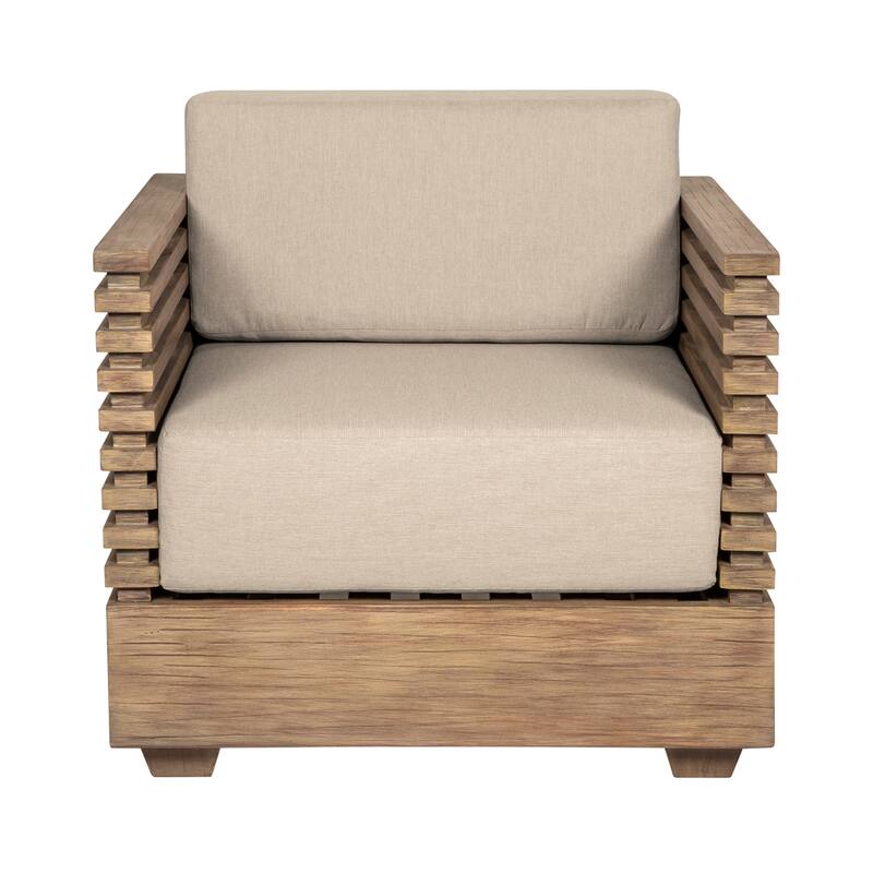 Vivid Outdoor Patio Chair in Eucalyptus Wood with Olefin Cushions - Single Chair