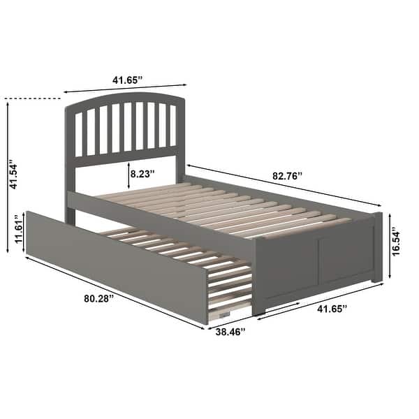 dimension image slide 3 of 11, Richmond Solid Wood Platform Bed with Footboard & Twin XL Trundle