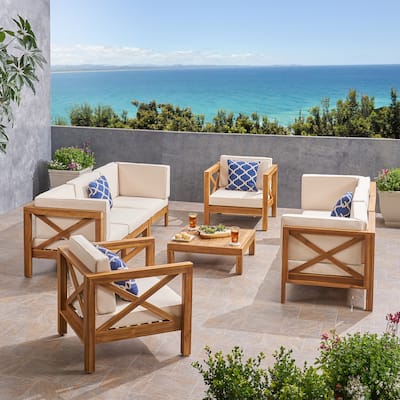 Brava Outdoor 8-seat Acacia Sofa and Club Chair Set by Christopher Knight Home