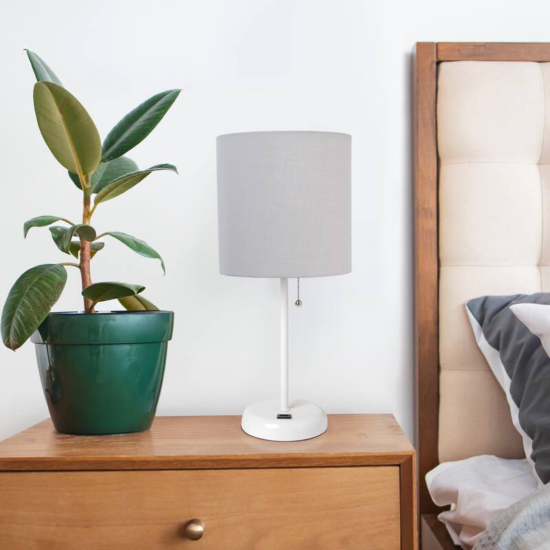 19.5" USB Port Feature Metal Lamp in White w Aqua Shade