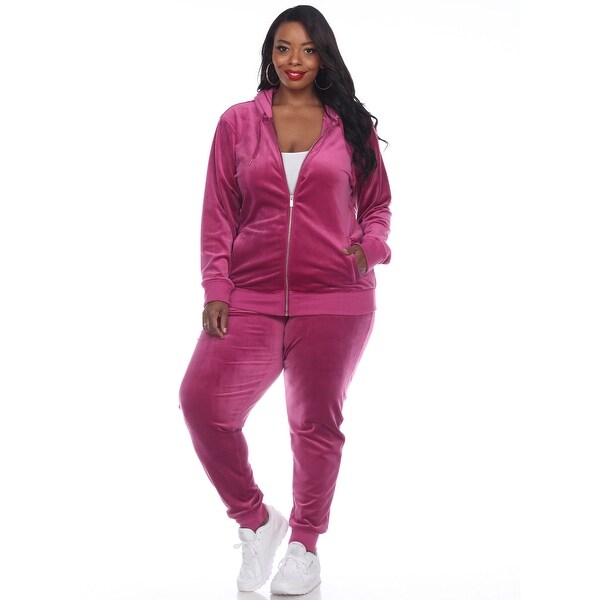 Plus size pink velour tracksuit clearance