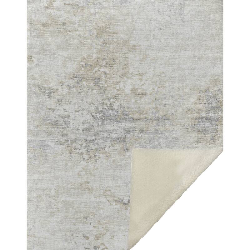 HomeRoots 50" X 70" Ivory And Beige Abstract Microfiber Plush Throw Blanket