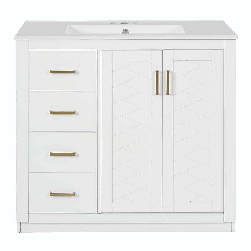 36'' Bathroom Vanity with Ceramic Sink Combo, Solid Wood Frame Bathroom Storage Cabinet