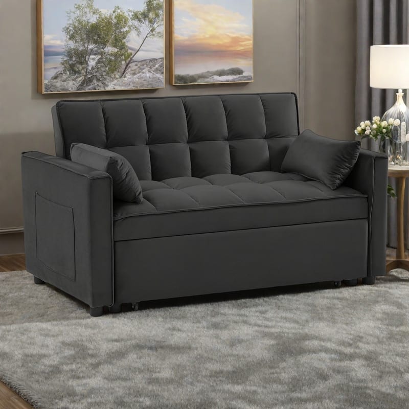55.2" Velvet 2-in-1 Convertible Sofa Bed with Adjustable Backrest
