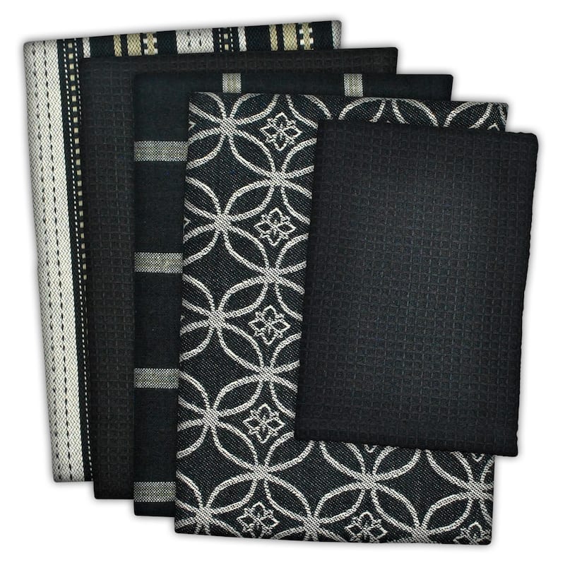 DII Assorted Kitchen Dishtowel & Dishcloths (Set of 5) - Black