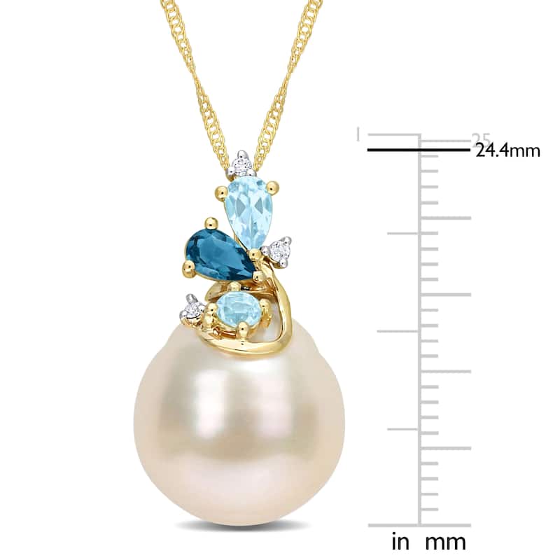 Miadora Pearl, Sky Blue Topaz, London Blue Topaz & Diamond Accent Pendant in 14k Yellow Gold