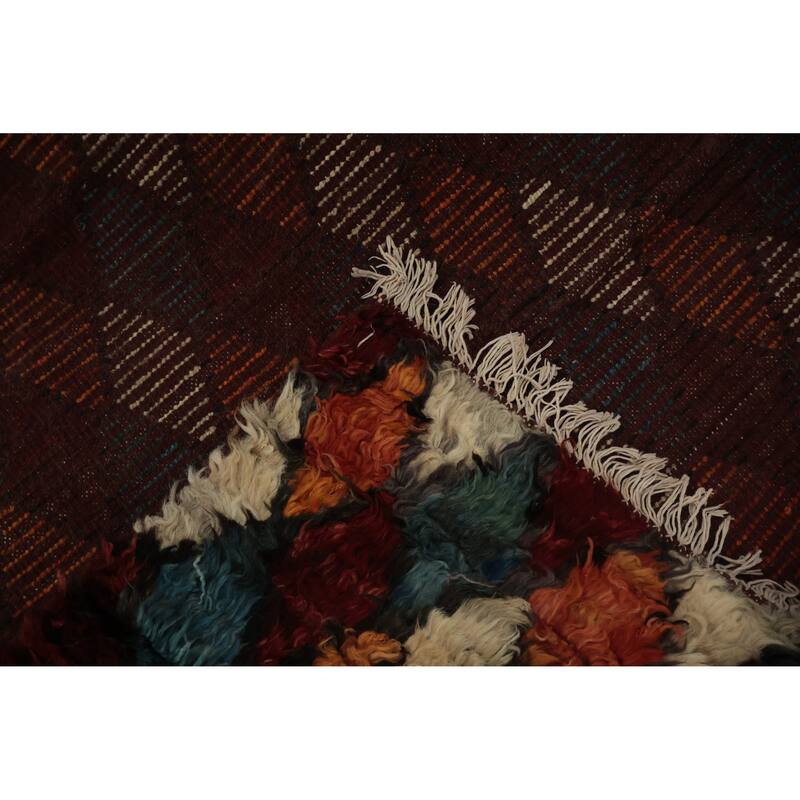 Hand Knotted Oriental 100% Wool Carpet Modern All-Over Multi-Colored Moroccan Area Rug - 9' 7'' X 6' 8''