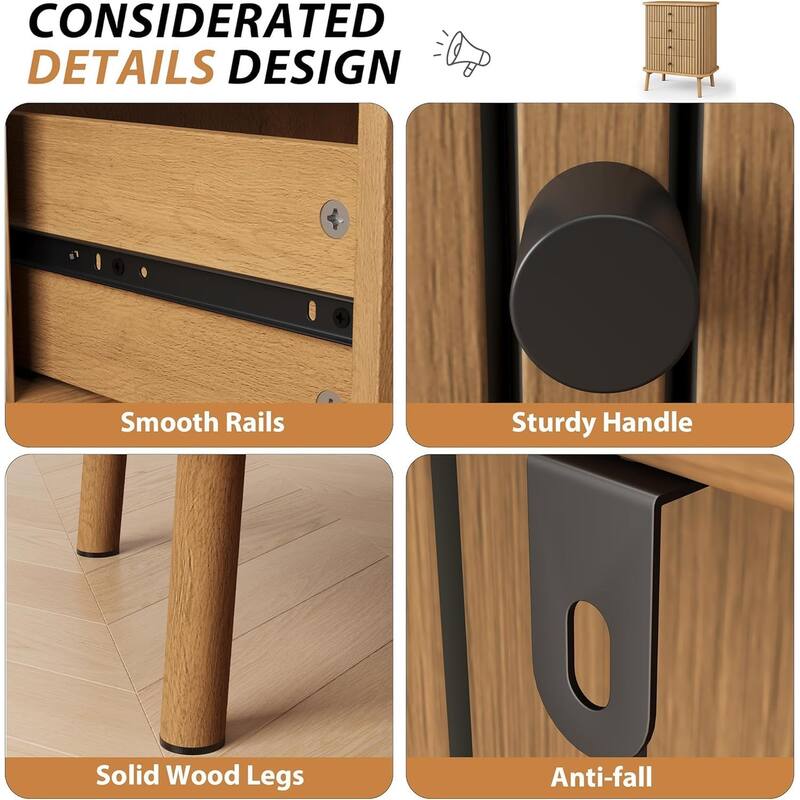 6 Drawer Dresser, Horizontal Chests of Double Drawers for Bedroom, Mid Century Dresser Spacious Storage