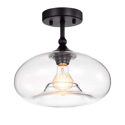 Masix 1-Light Semi-Flushmount Iron Metal Lamp with Donut Glass Shade