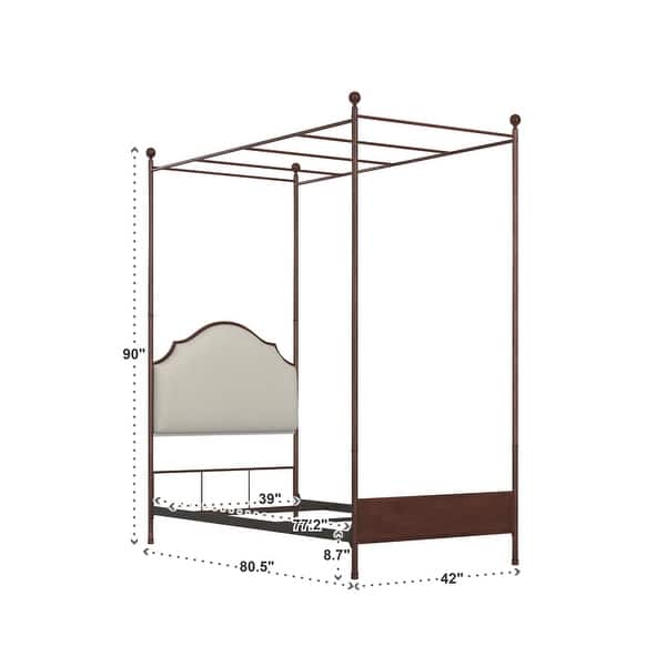 dimension image slide 3 of 4, Andover Cream Linen Canopy Poster Bed by iNSPIRE Q Classic