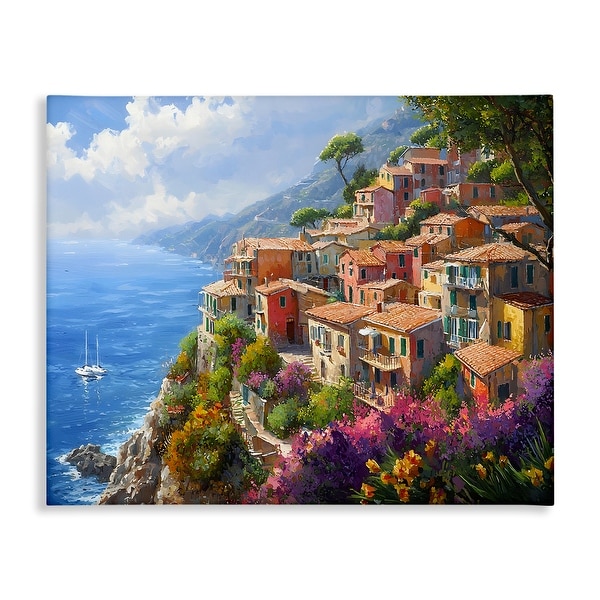 Stupell Coastal Seaside Village View Canvas Wall Art Design By