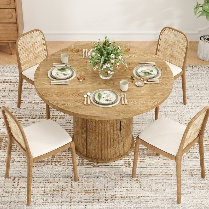 43" Modern Round Dining Table with Sturdy Metal Base and Storage