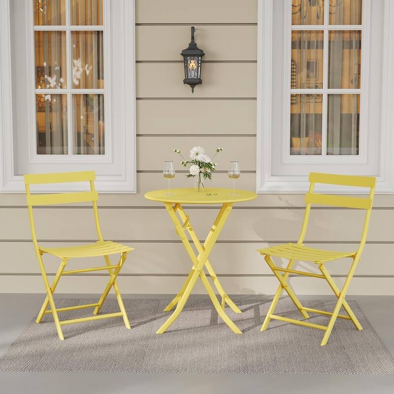 3 Pieces Patio Foldable Round Table and 2 Chairs