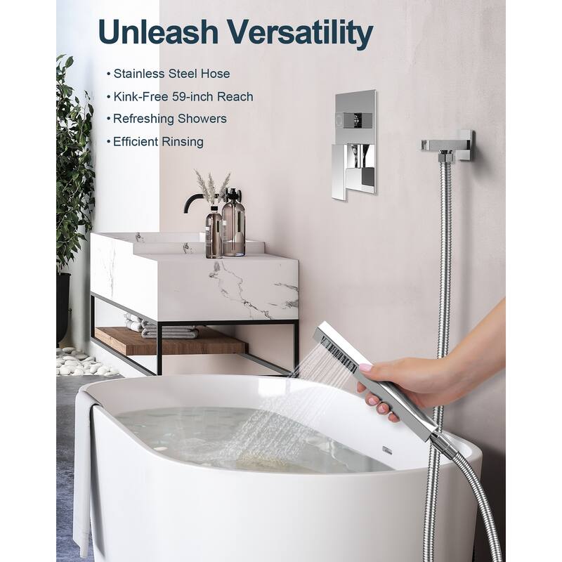 GRANDJOY 10" Dual Shower System with 2-Handle Waterfall Bathroom Sink Faucet Combo Set
