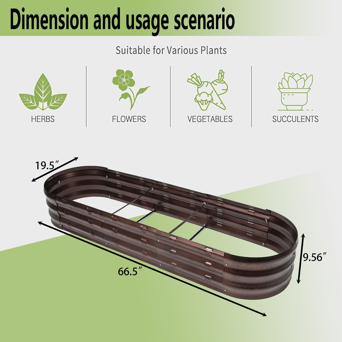 Brown Metal 5.5-Ft Oval Raised Garden Bed Planter - 5.5ft W x 1.625ft D x 0.8ft H