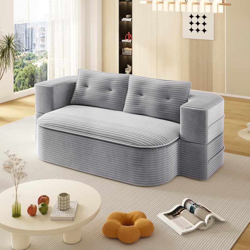 78.7" W 2-in-1 Foldable Corduroy Deep Seating Convertible Sofa Floor Sofa Bed