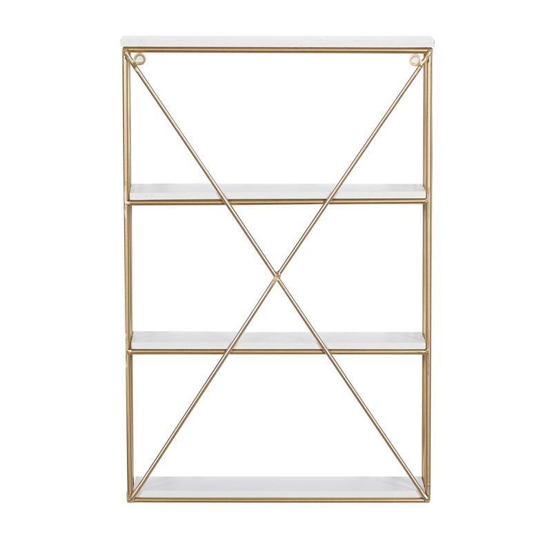 Metal 3 Level Wall Shelf with White Wooden Shelves - Gold - Roche River Decor