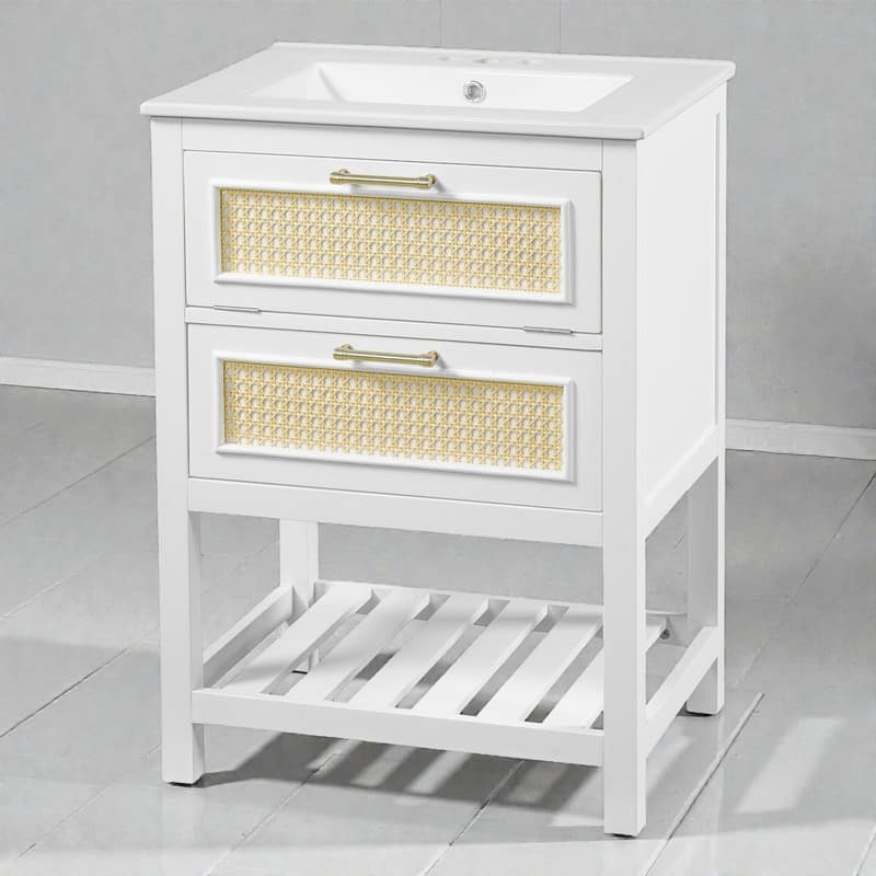 24" Bathroom Vanity with Integrated Ceramic Sink, Cabinet with Deep Drawer & Tip-Out Drawer