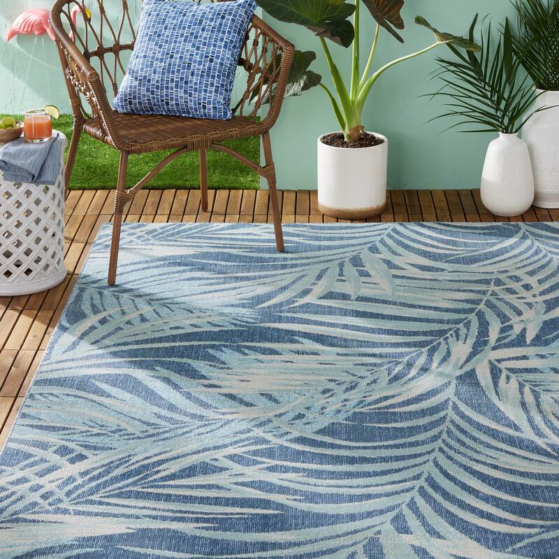 Tommy Bahama Malibu Palm Springs Indoor/Outdoor Area Rug - 5'3"x7'3" - Navy Blue/Aqua Blue