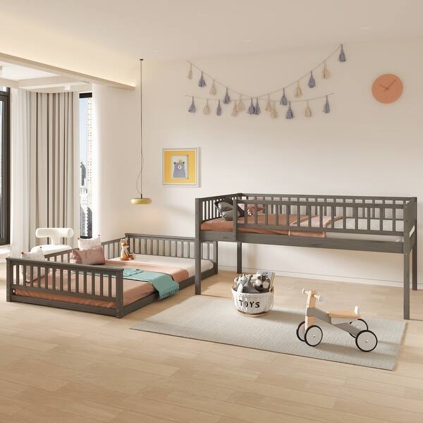slide 2 of 7, 2 In 1 Full XL over Queen Bunk Bed with Ladder and Guardrails Grey