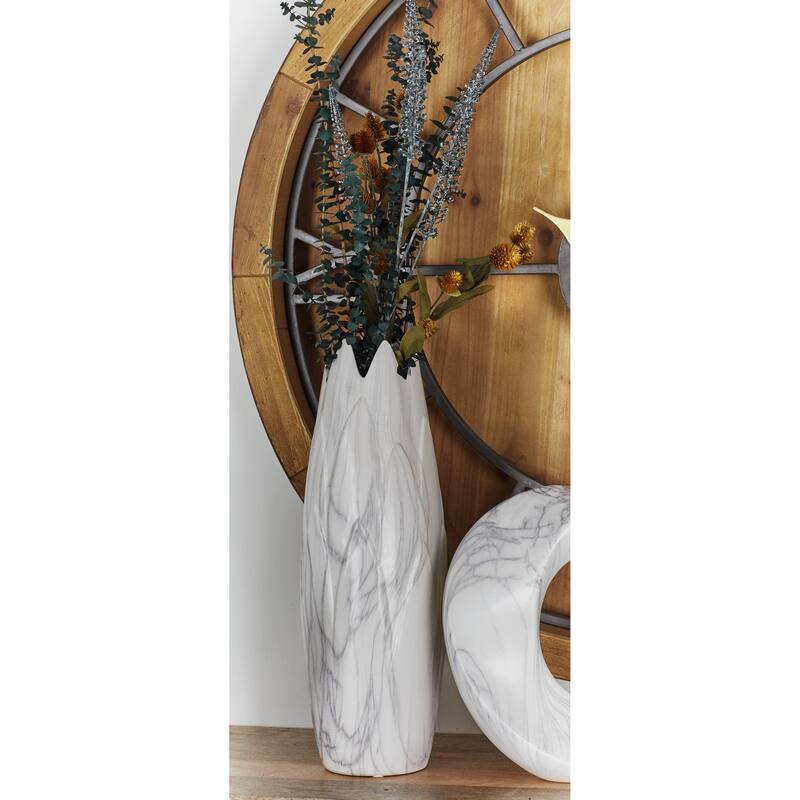 Ceramic Marbled Decorative Vase with Angled Edge Opening - White - Roche River Decor