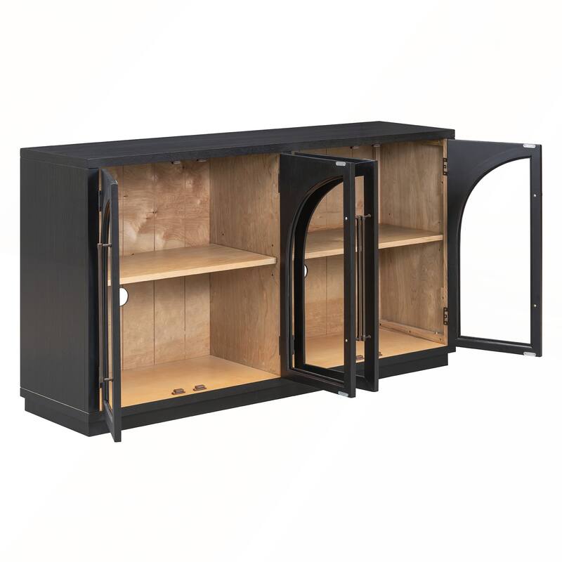 4 Doors Large Storage Sideboard Buffet Cabinet with Glass Doors