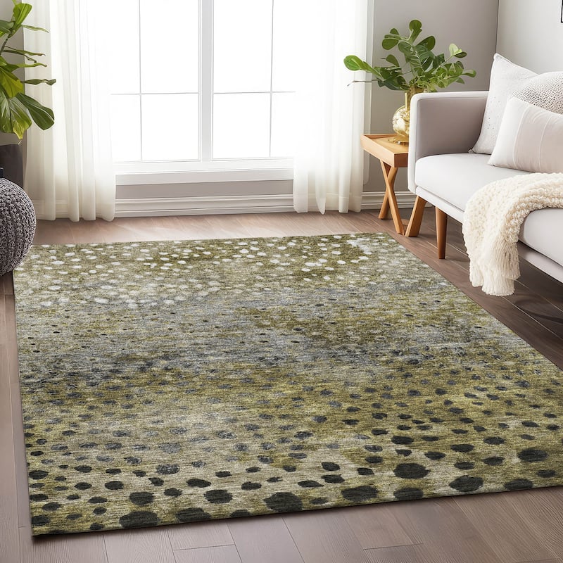 Machine Washable Indoor/ Outdoor Abstract Modern Chantille Rug - Brown - 2'6" x 3'10"