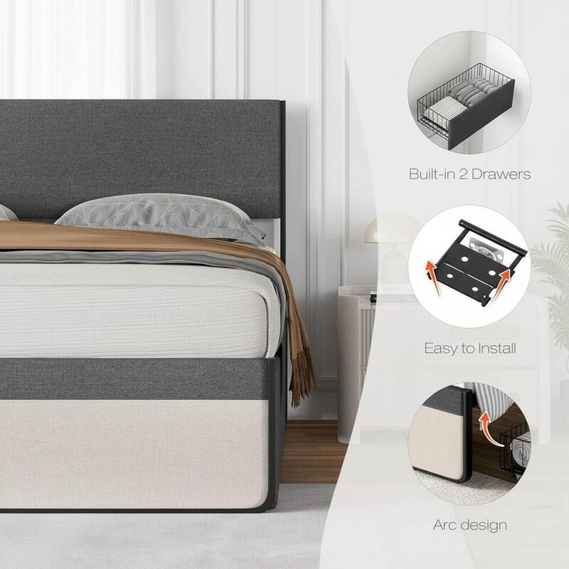 Bed Frame with Drawers and Headboard