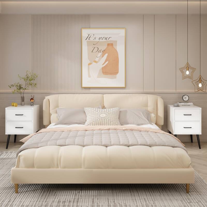 2-Drawer Nightstand with Metal Legs and Metal Handles, Modern White Bedside Table, Small End Table for Bedroom, Living Room