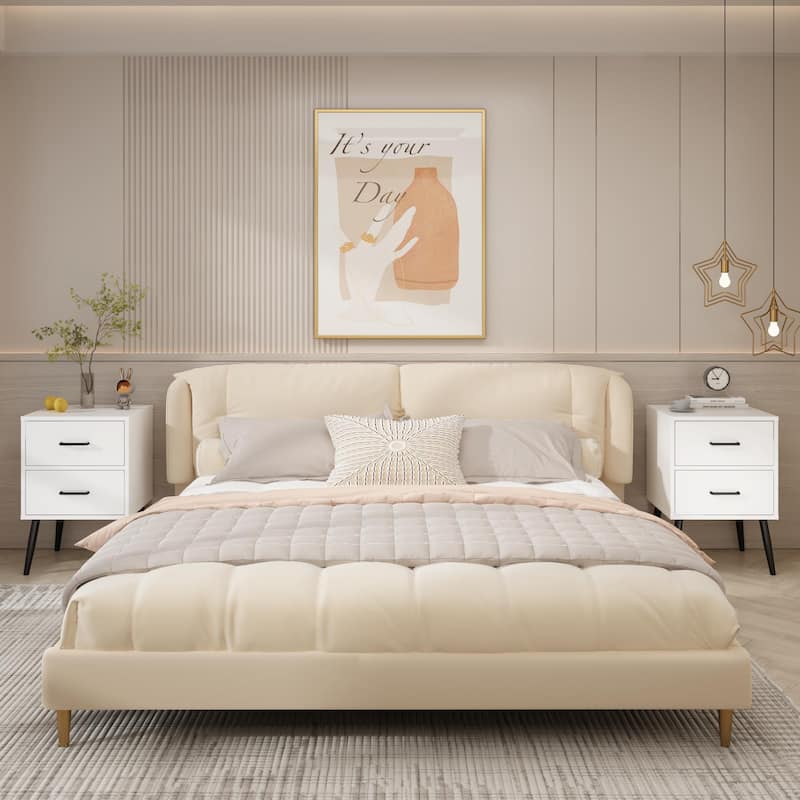 Anmytek 2-Drawer White Nightstand Modern Bedside Table with Metal Legs and Handles