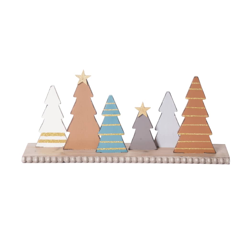Transpac Wood 18.88 in. Multicolor Christmas Dimensional Tree Mantle