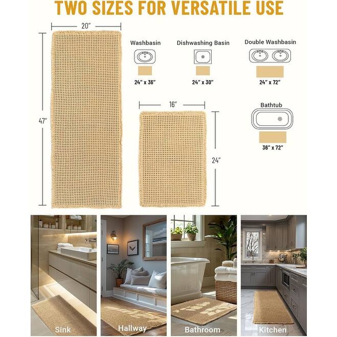 Large Waffle Bath Mat Set, Non Slip Bathroom Mat Set