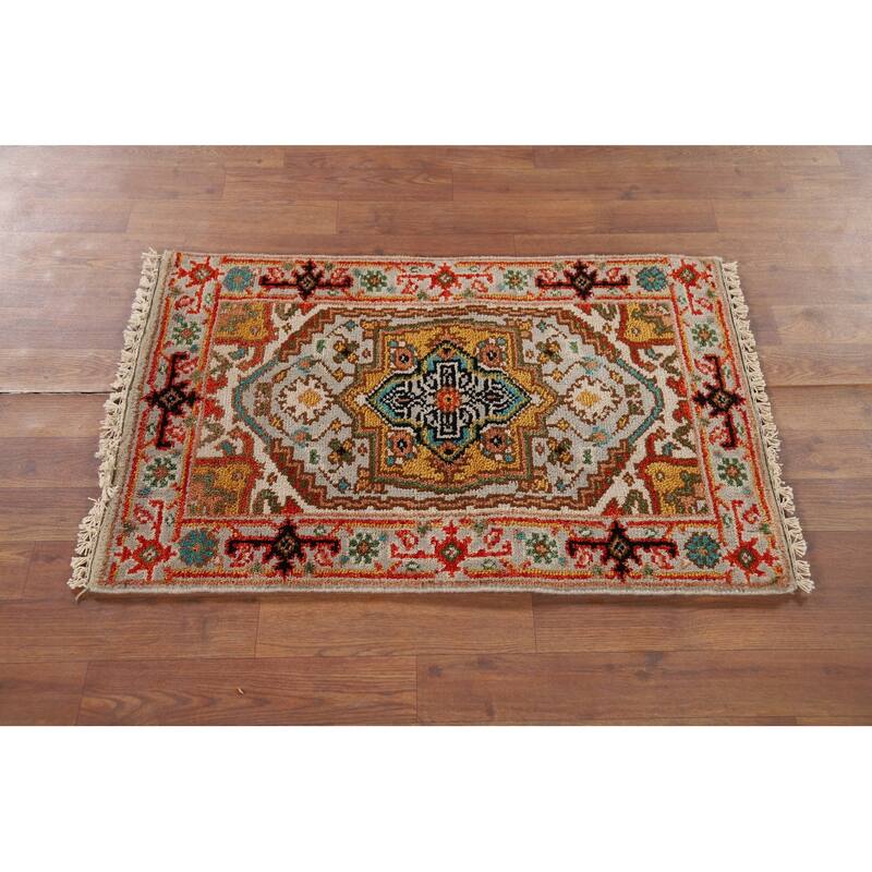 Geometric Heriz Serapi Oriental Accent Rug Handmade Wool Carpet - 2'0" x 3'0"