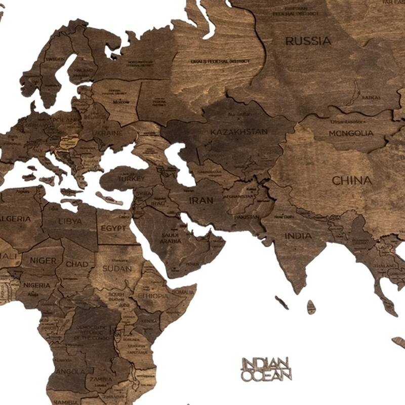 HomeRoots 47" X 79" Dark Brown Wood World Map Hanging Dimensional Sculpture